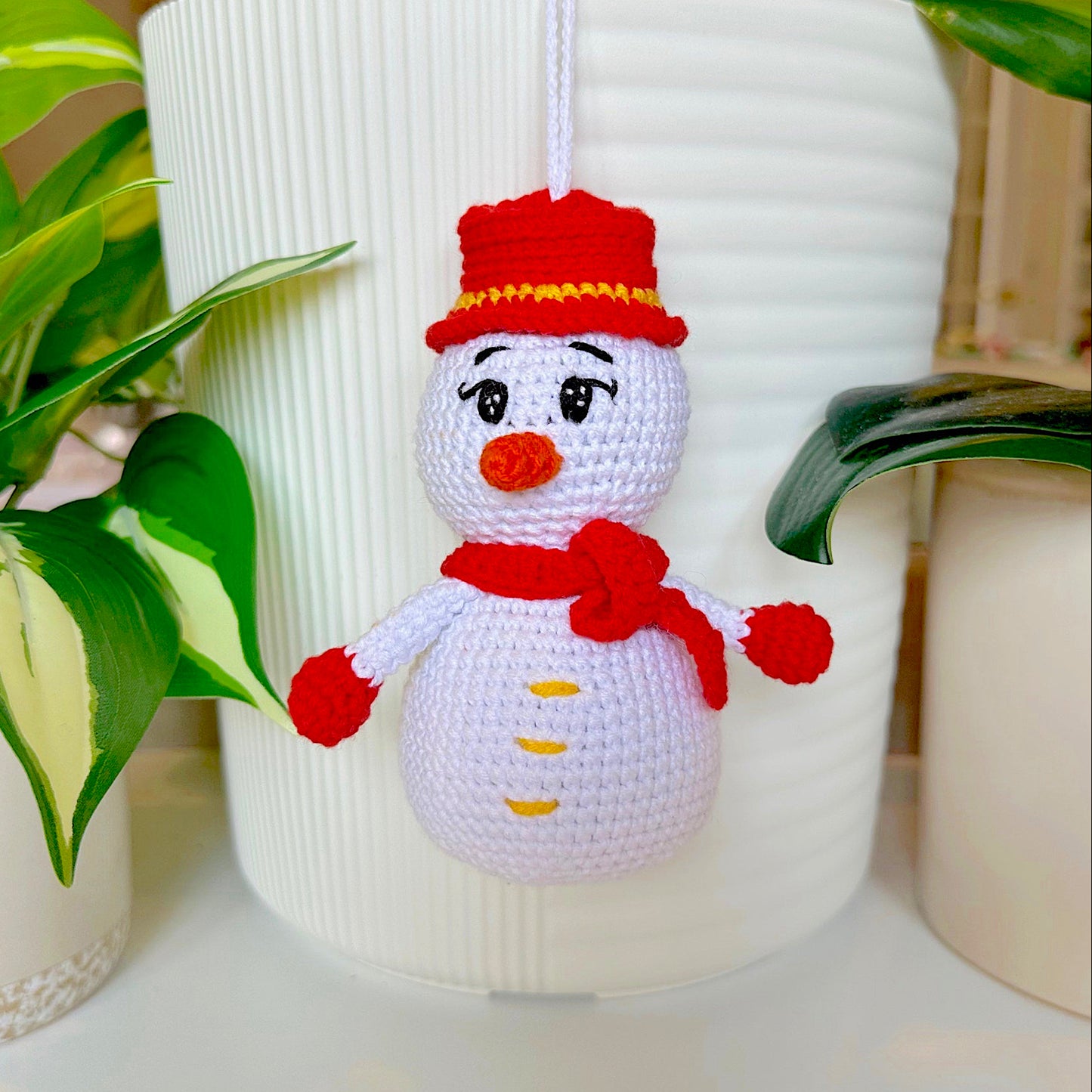 Snowman in Red Amigurumi - Medium - Crochet Plush Ornament