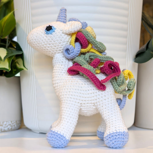 Unicorn (Bright Pastel Blue Foot) - Medium - Crochet Plushie