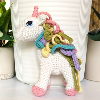 Unicorn (Pink Foot) - Medium - Handmade Crochet Plushie