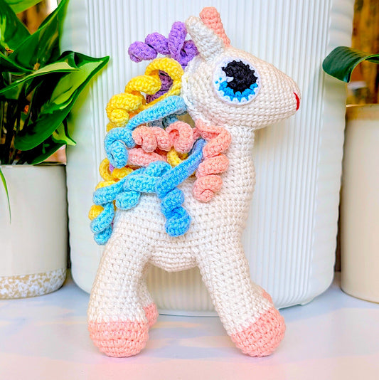 Unicorn (Pink Foot) - Medium - Handmade Crochet Plushie