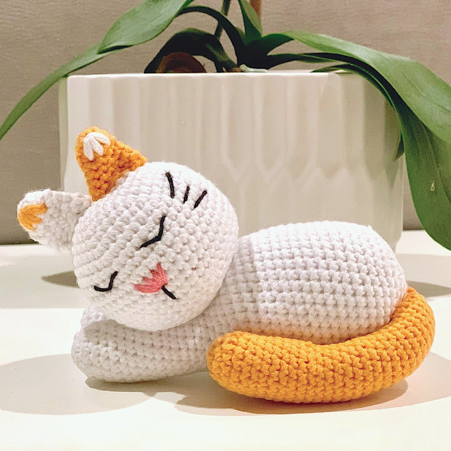 Cat Sleeping (White Medium) Amigurumi - Crochet Plushie