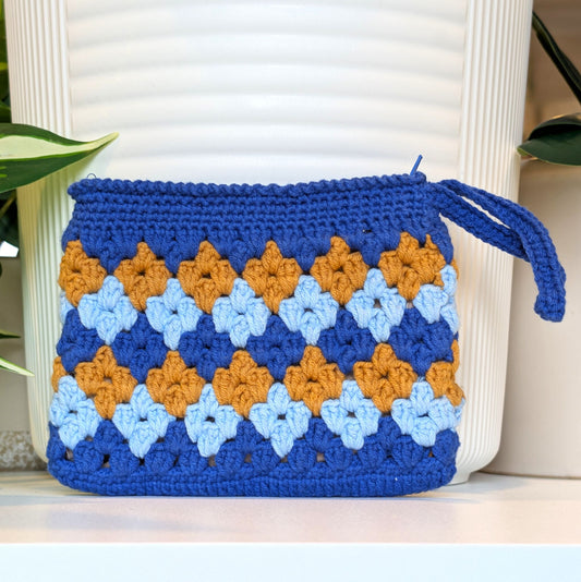 Wristlet Bag - Blue & Sand Brown