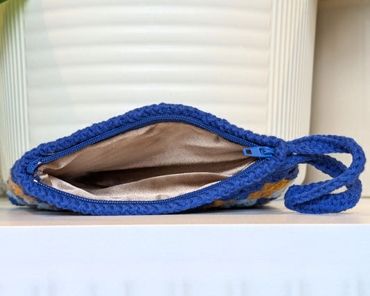 Wristlet Bag - Blue & Sand Brown