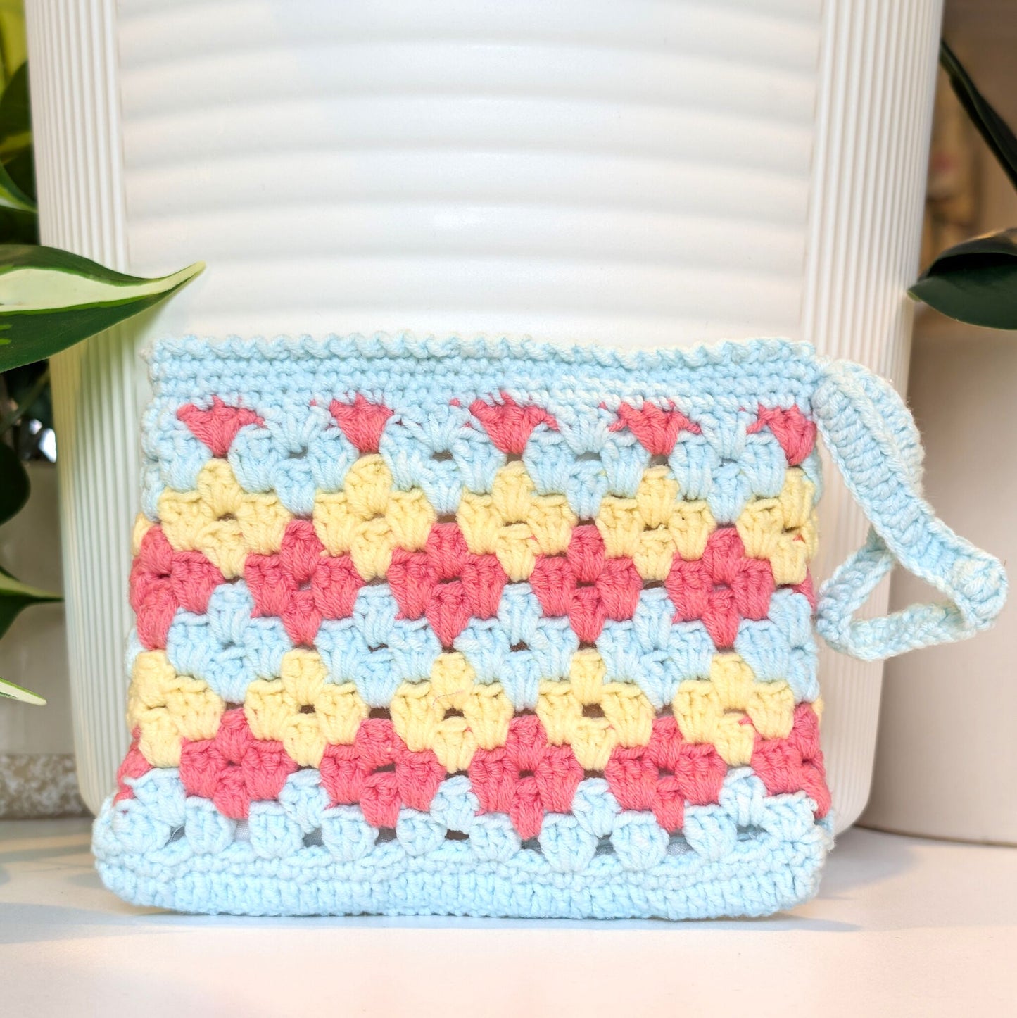 Wristlet Bag - Blue & Coral