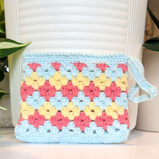 Wristlet Bag - Blue & Coral