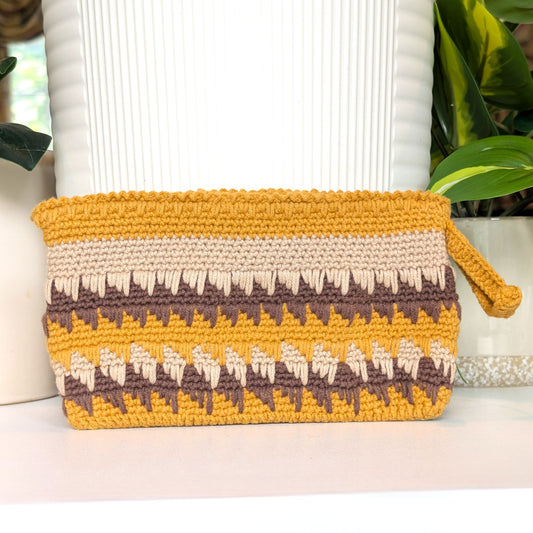 Wristlet Zipper Bag - Dusky Yellow and Brown