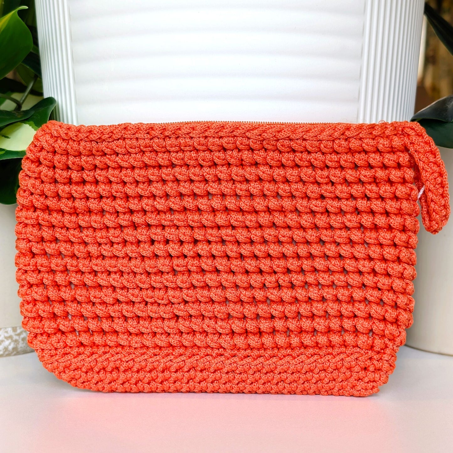 Wristlet Clutch Bag - Orange Macrame