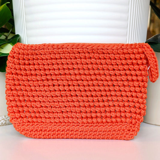 Wristlet Clutch Bag - Orange Macrame