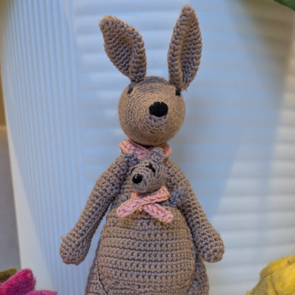 Kangaroo Amigurumi with Baby Joey - Handmade Crochet Plushie