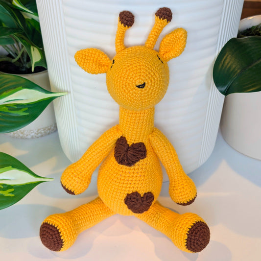 Giraffe Sitting with Hearts Amigurumi - Handmade Crochet Plushie