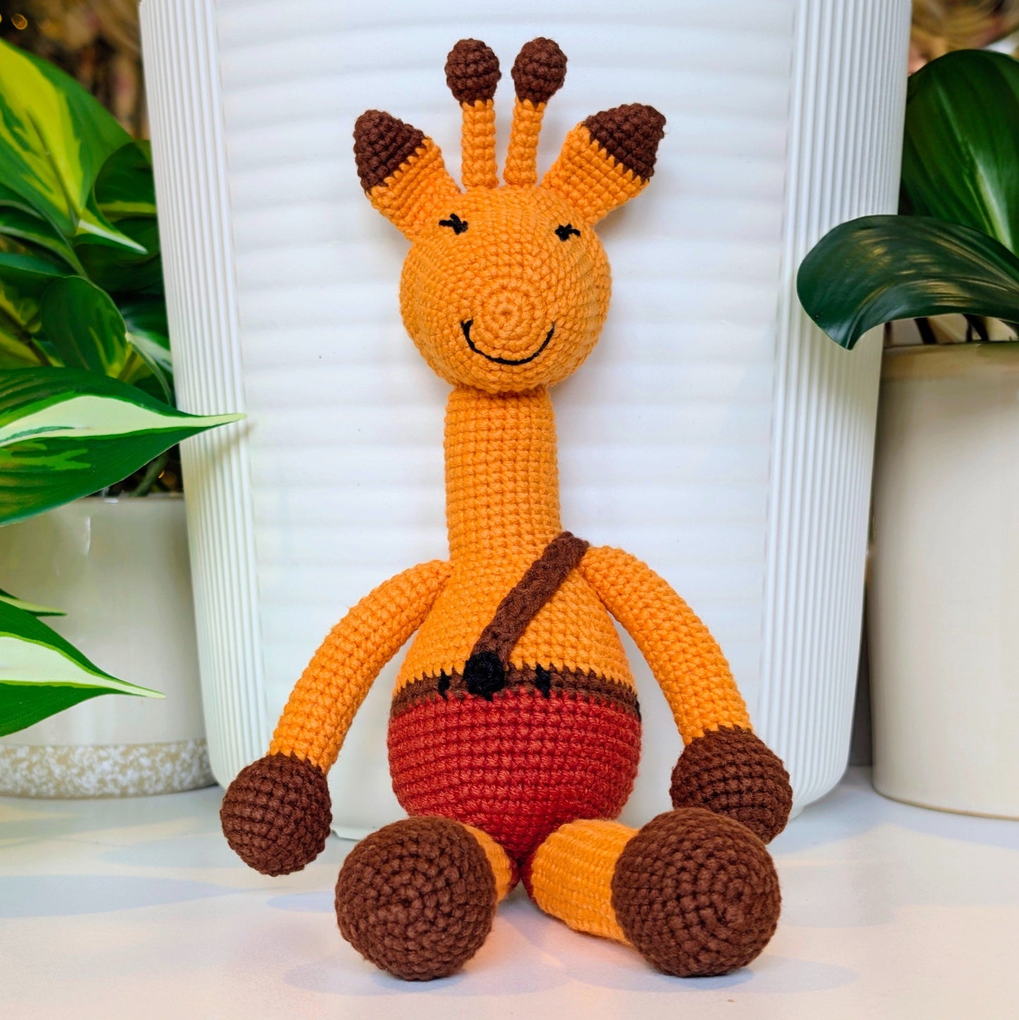 Giraffe in One Suspender Pants Amigurumi - Handmade Crochet Plushie