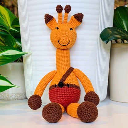 Giraffe in One Suspender Pants Amigurumi - Handmade Crochet Plushie