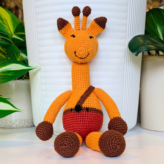 Giraffe in One Suspender Pants Amigurumi - Handmade Crochet Plushie
