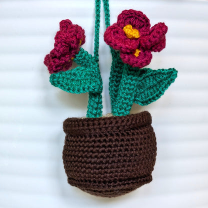 Blossom Plant (Brown Pot) - Crochet Plush Keychain