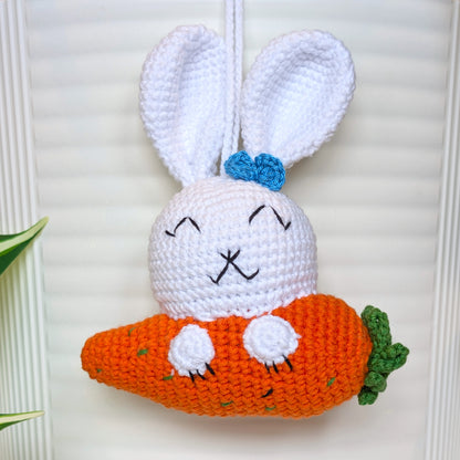 Bunny with Bow and Carrot Crochet Plush Charm