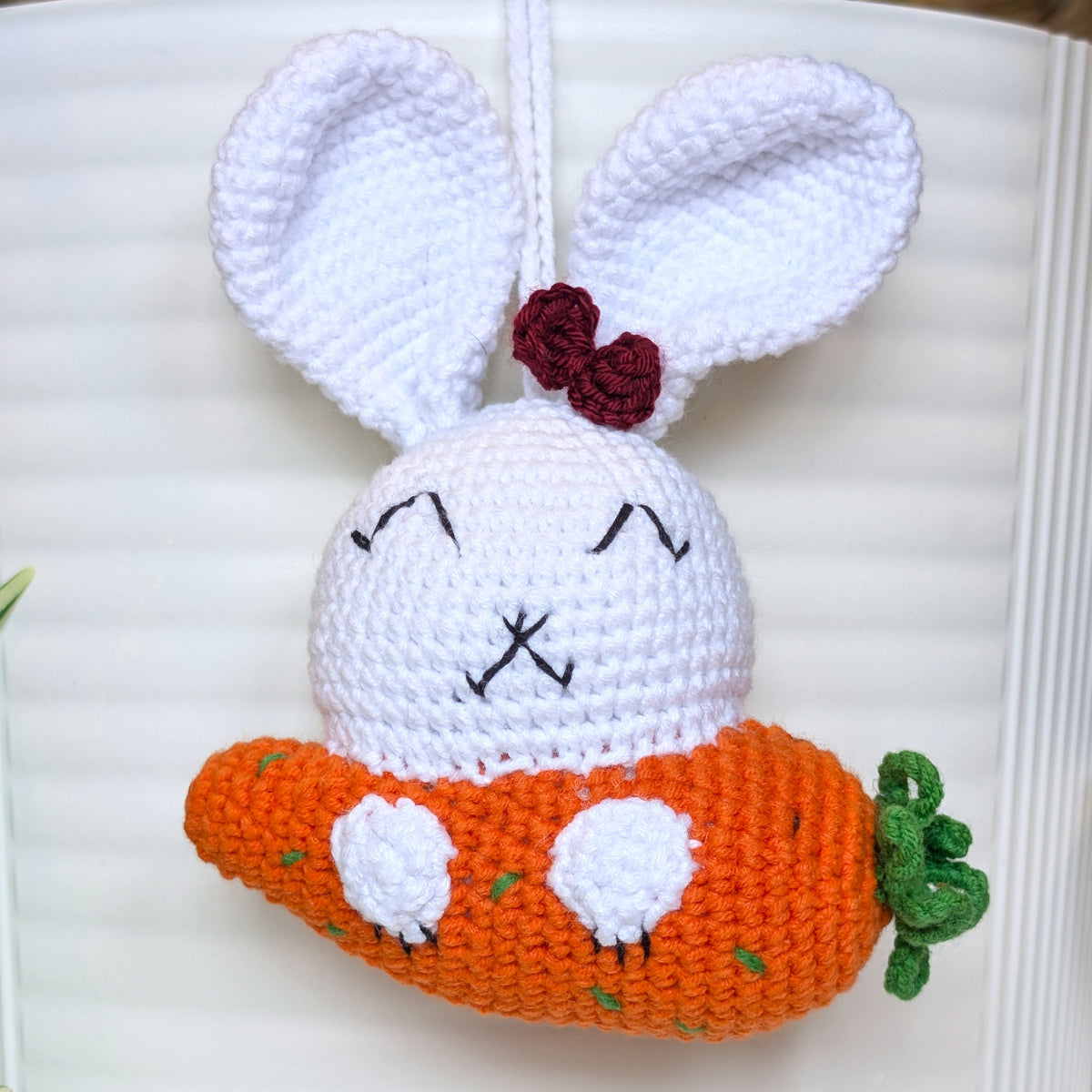 Bunny with Bow and Carrot Crochet Plush Charm