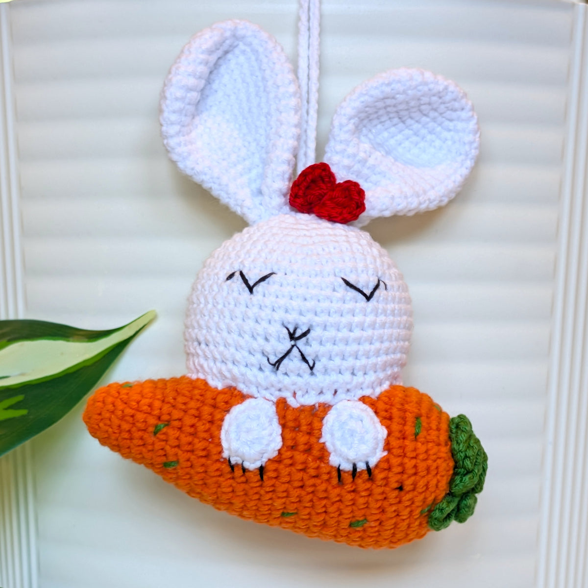 Bunny with Bow and Carrot Crochet Plush Charm
