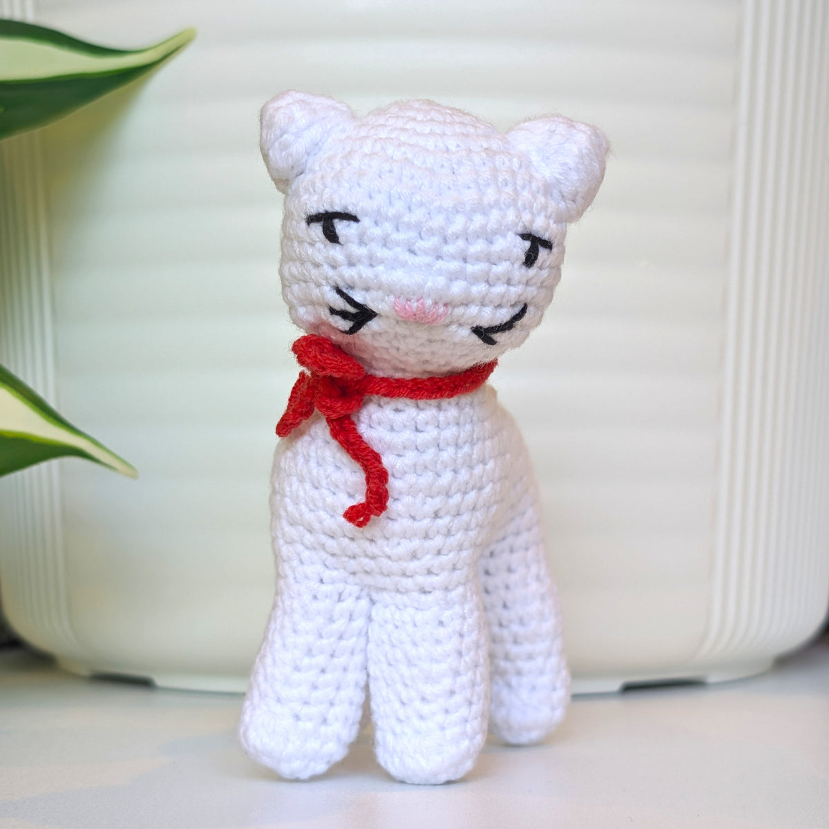 Cat Standing - White Standard - Crochet Plush
