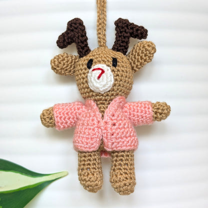 Deer in Hooded Jacket Amigurumi - Mini - Crochet Bag Charm