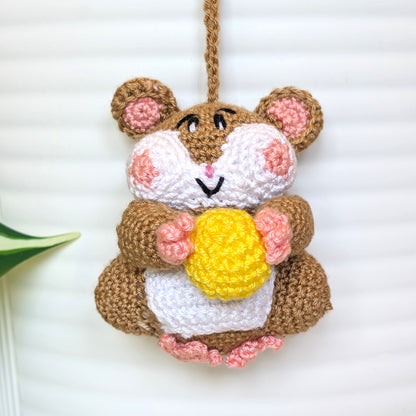 Hamster with Ball (Sand Brown) Crochet Bag Charm