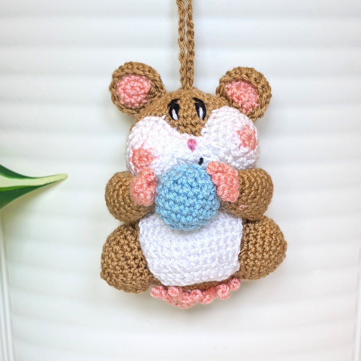 Hamster with Ball (Sand Brown) Crochet Bag Charm