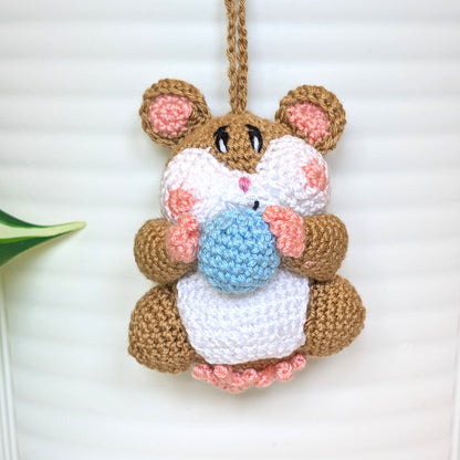 Hamster with Ball (Sand Brown) Crochet Bag Charm