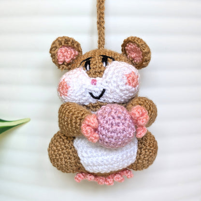 Hamster with Ball (Sand Brown) Crochet Bag Charm