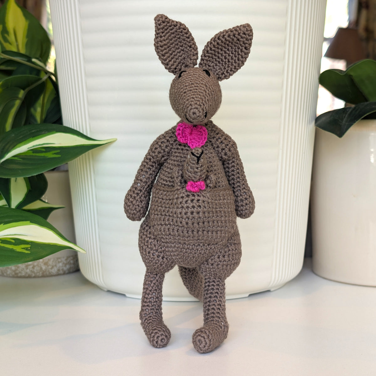 Kangaroo with Bow-Tie Crochet Plush