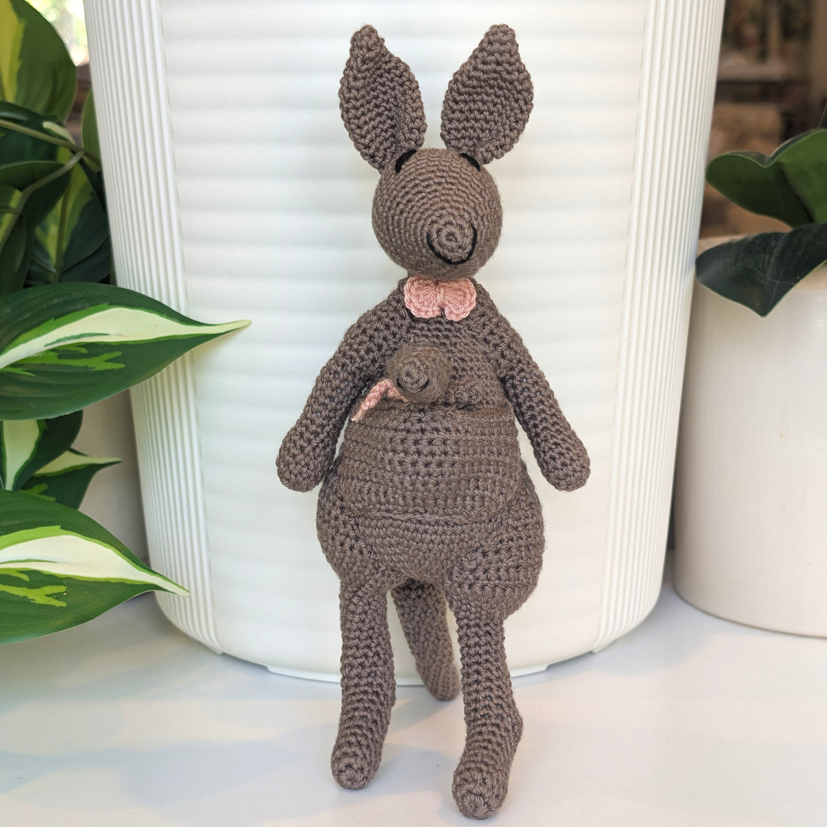 Kangaroo with Bow-Tie Crochet Plush