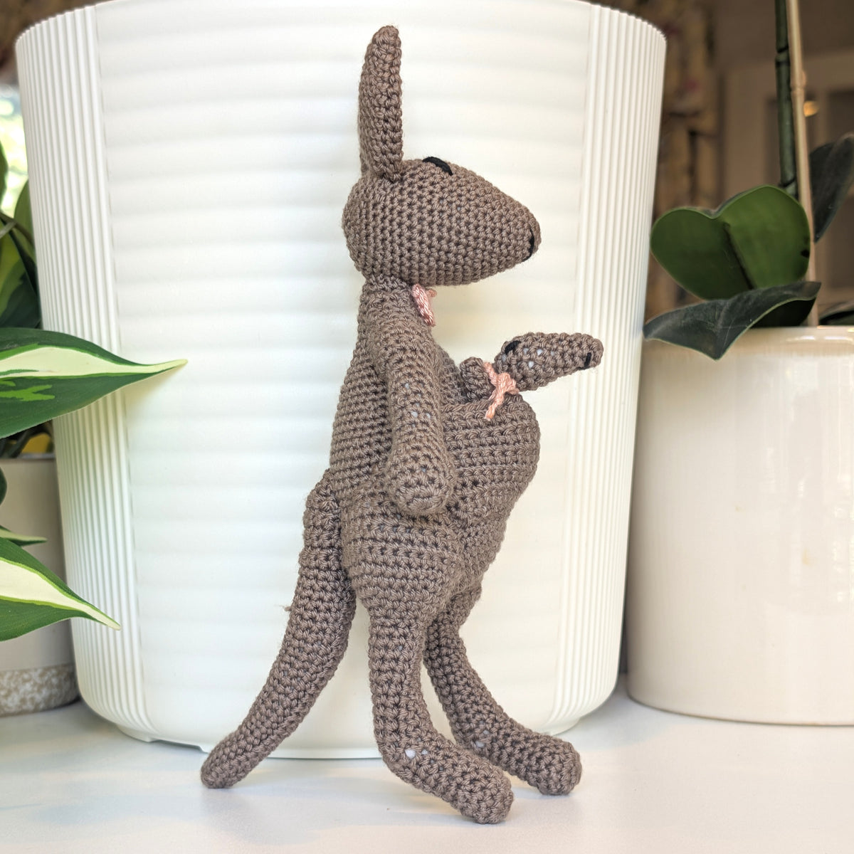 Kangaroo with Bow-Tie Crochet Plush