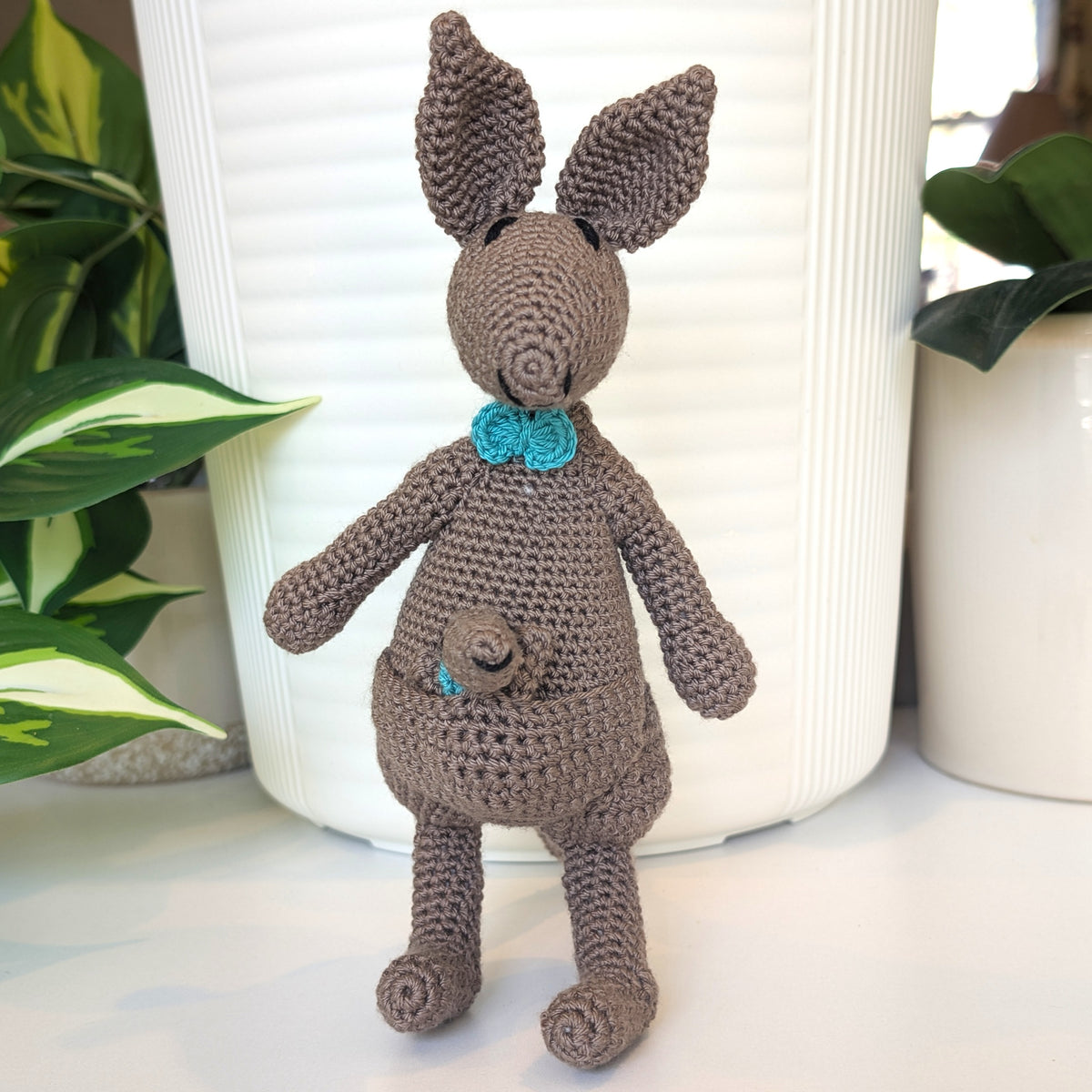 Kangaroo with Bow-Tie Crochet Plush
