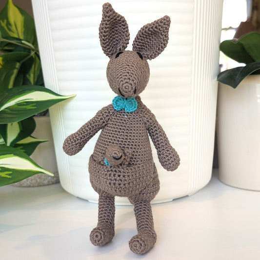 Kangaroo with Bow-Tie Crochet Plush