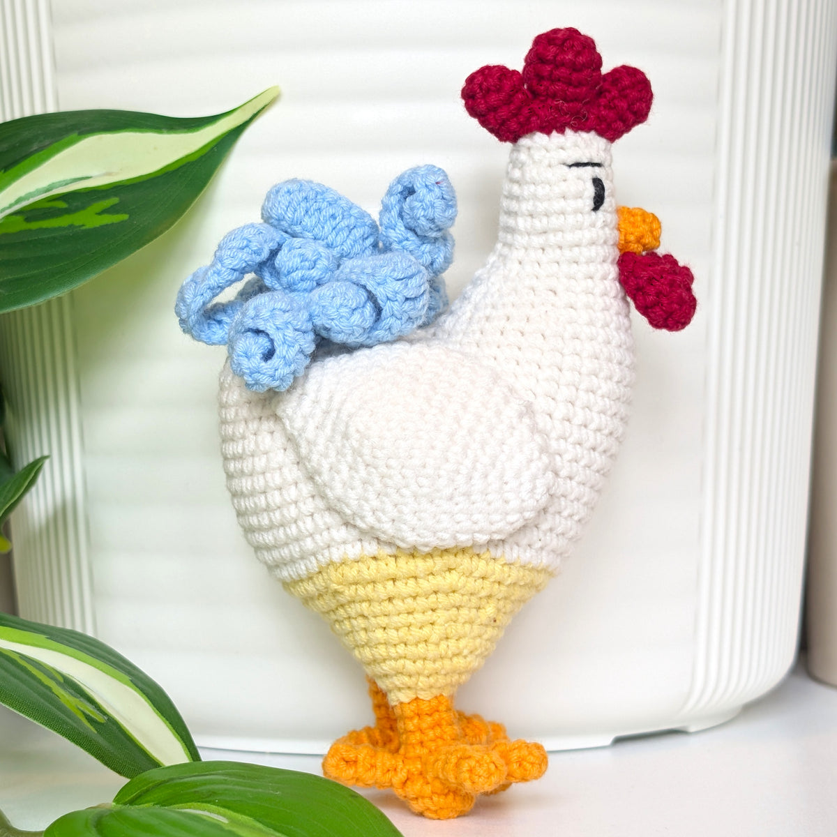 Rooster in Pastel Yellow Pants - Handmade Crochet Plushie