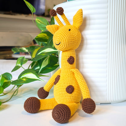 Yellow Giraffe (Large) Sitting in Dots Crochet Plush