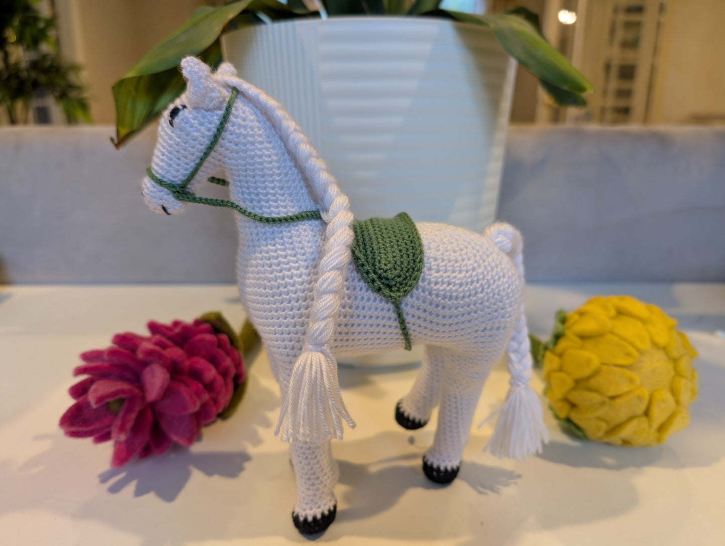 Horse with Solid Saddle and Braided Mane Amigurumi - Handmade Crochet Plushie