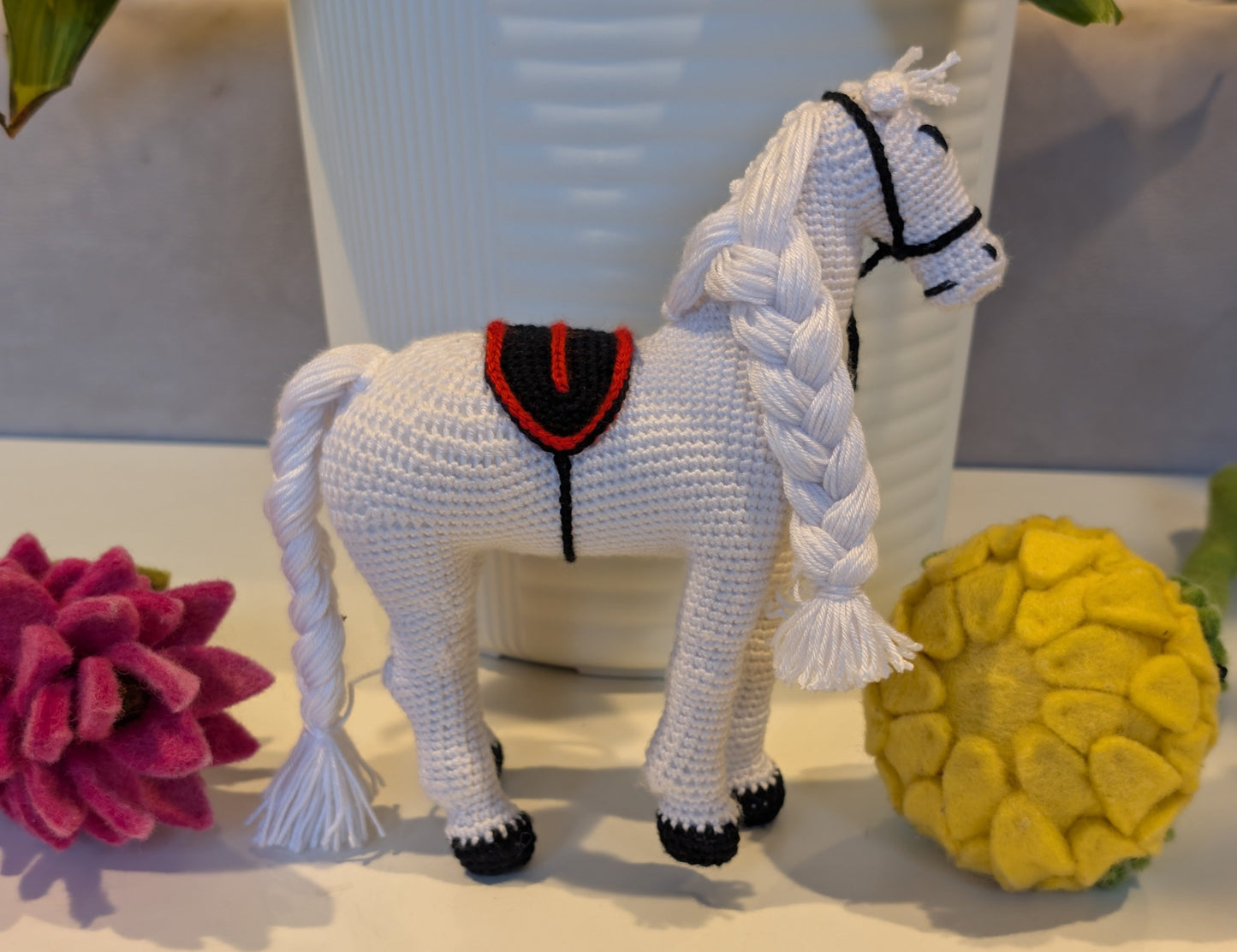 Horse with Solid Saddle and Braided Mane Amigurumi - Handmade Crochet Plushie