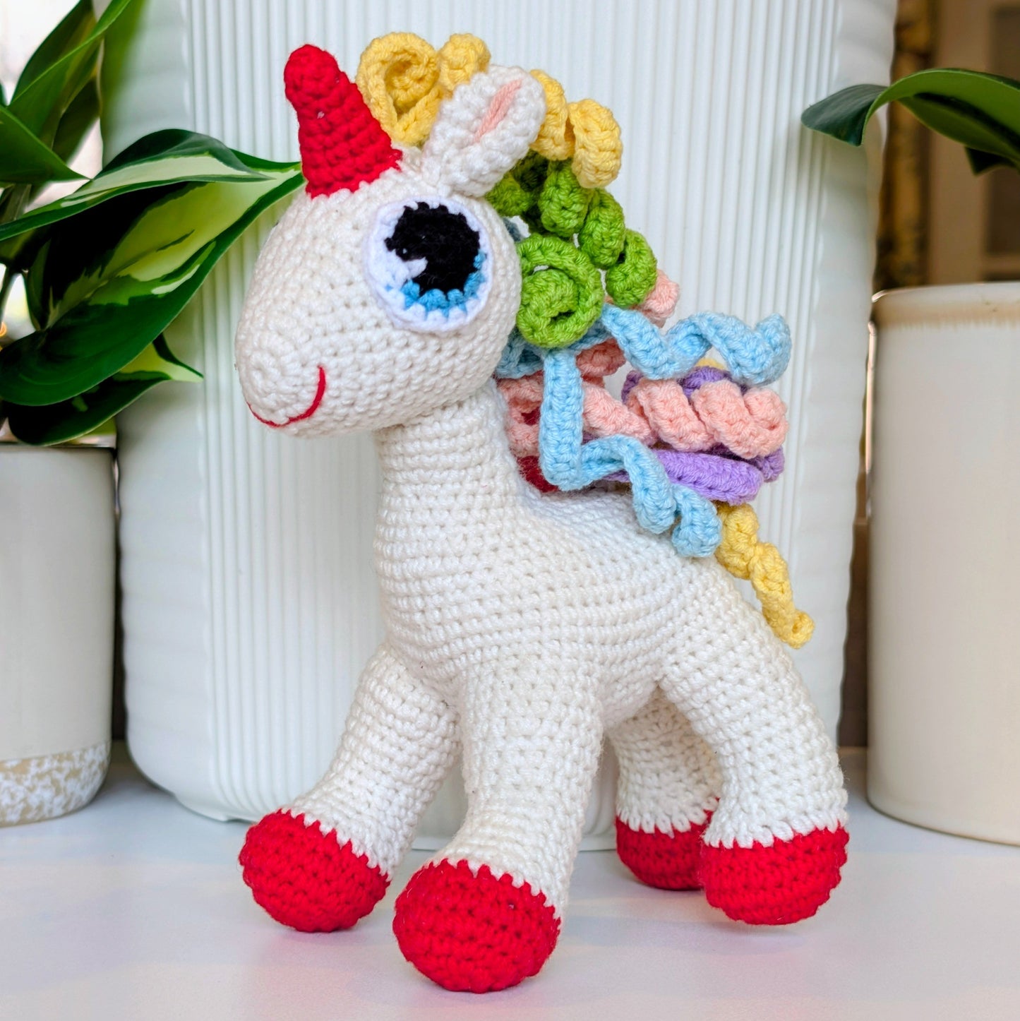 Unicorn (Cranberry Red Foot) - Medium - Amigurumi Crochet Plushie