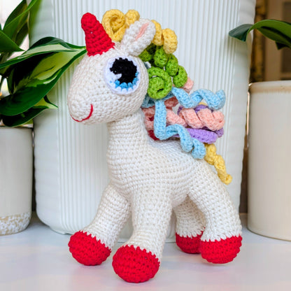 Unicorn (Cranberry Red Foot) - Medium - Amigurumi Crochet Plushie