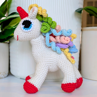 Unicorn (Cranberry Red Foot) - Medium - Amigurumi Crochet Plushie