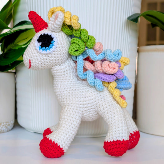 Unicorn (Cranberry Red Foot) - Medium - Amigurumi Crochet Plushie