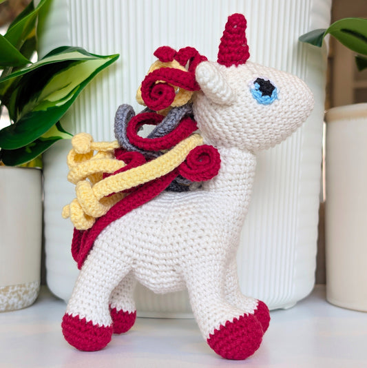 Unicorn (Wine Red Foot) - Medium- Amigurumi Crochet Plushie