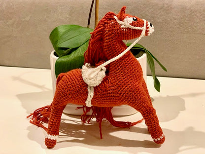 Horse with Solid Saddle and Braided Mane Amigurumi - Handmade Crochet Plushie