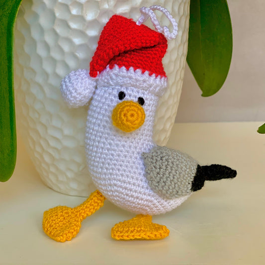Holiday Seagull Amigurumi - Handmade Crochet Ornament
